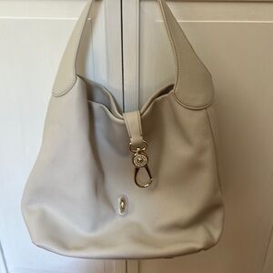 Cream Structured Hobo Bag with Gold Accents